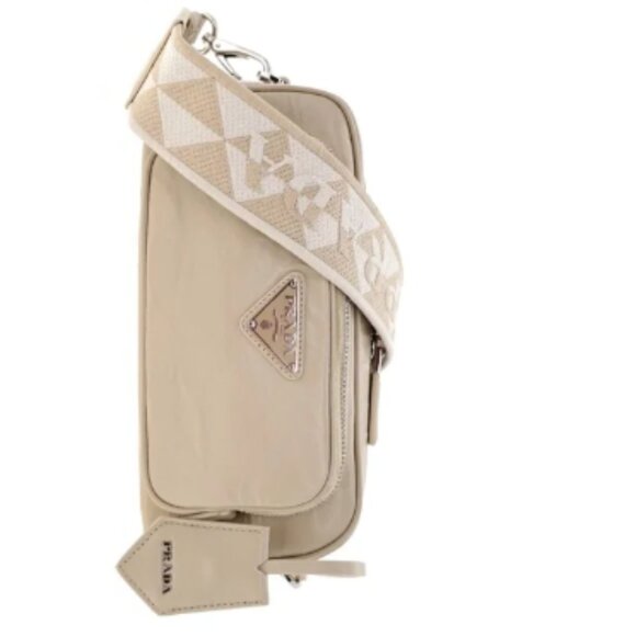 Prada Nappa Antique Shoulder Bag Multi Pocket Dessert Beige New - Picture 1 of 5